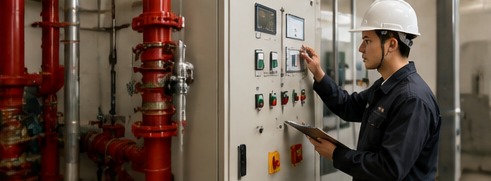 技術人員巡檢消防與機電設備