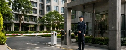 保全人員於社區車道入口執勤